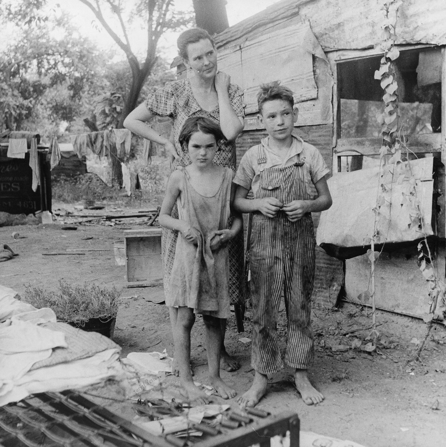 An impoverished American family living in a shanty 